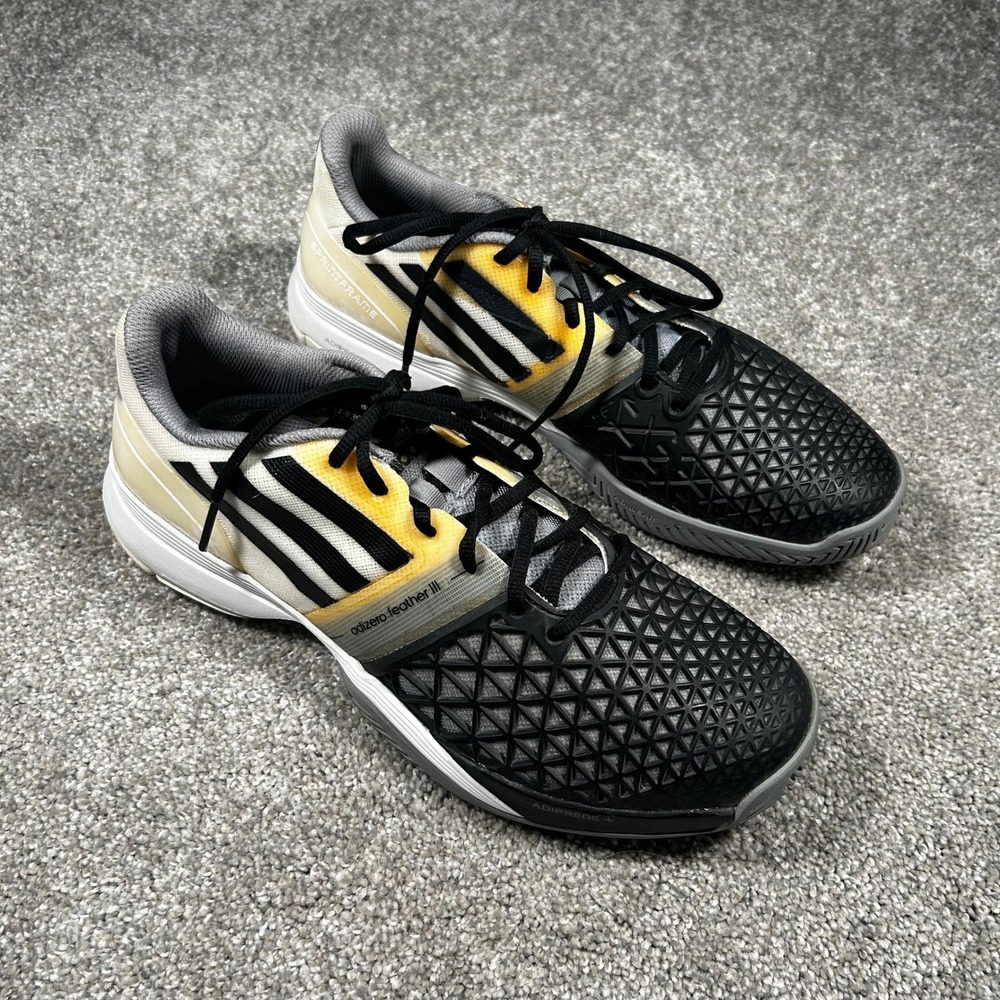 Adidas Adizero Feather III Mens Tennis Shoes Black Yellow White M25223 US 9.5